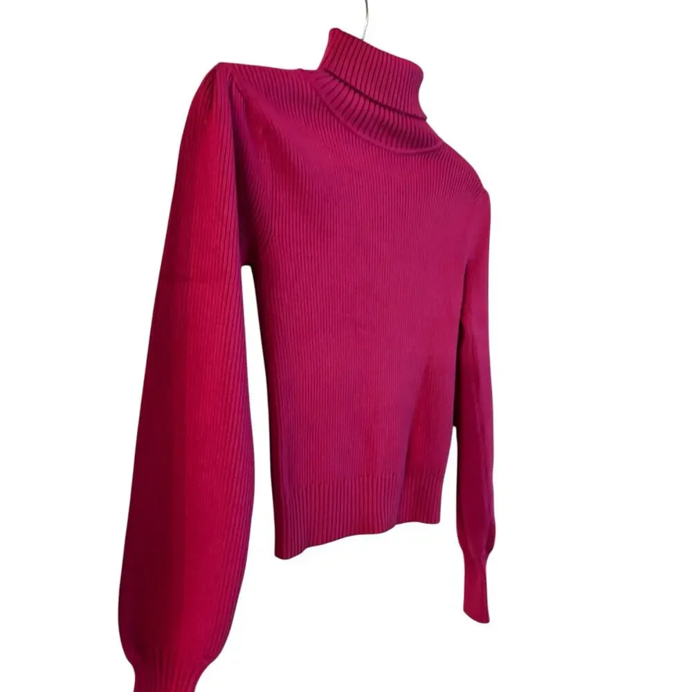 Farm Rio Ribbed Knit Turtle Neck Long Sleeve Sweater Raspberry Pink Size XS - Picture 3 of 7